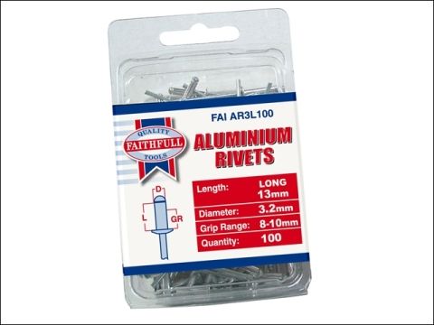 Faithfull Aluminium Rivets 3mm Long Pre-Pack of 100