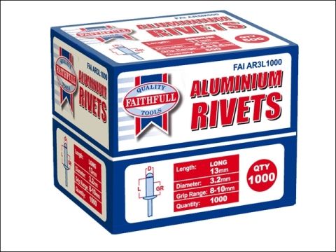 Faithfull Aluminium Rivets 3mm Long Bulk Pack of 1000