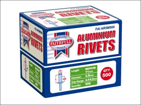 Faithfull Aluminium Rivets 5mm Medium Bulk Pack of 500