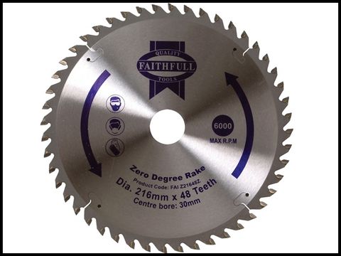 Faithfull Circular Saw Blade TCT 216 x 30 x 48t Zero Degree