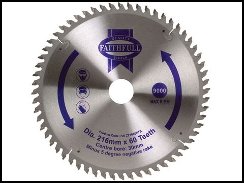 Faithfull Circular Saw Blade TCT 216 x 30 x 60t NEG