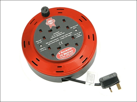 Faithfull Power Plus Cable Reel 230 Volt 10 Metre 10 Amp 4 Socket
