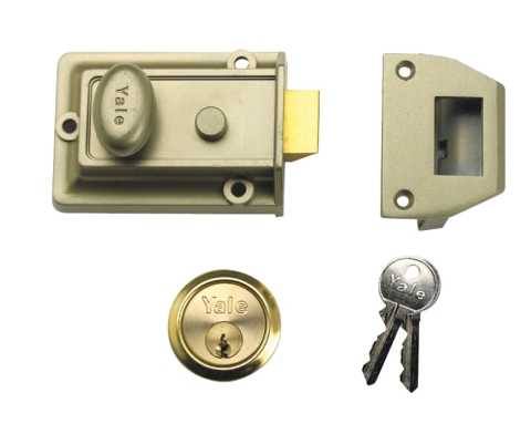 Yale Locks 77 Traditional Nightlatch Nickel Brass B Cylinder 60mm Backset Box